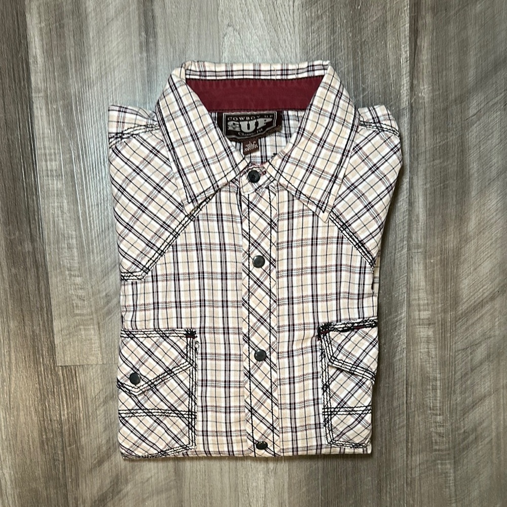 Cowboy Up Classic Fit Western Plaid Long Sleeve Snap Button - Large